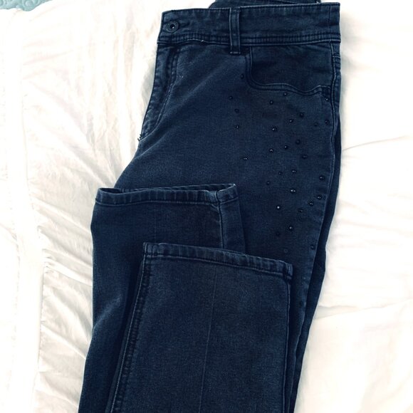 CHICIOS JEANS Washed Grey Color Subtle Black Rhinestone Pocket Sz 1 R - Picture 9 of 12
